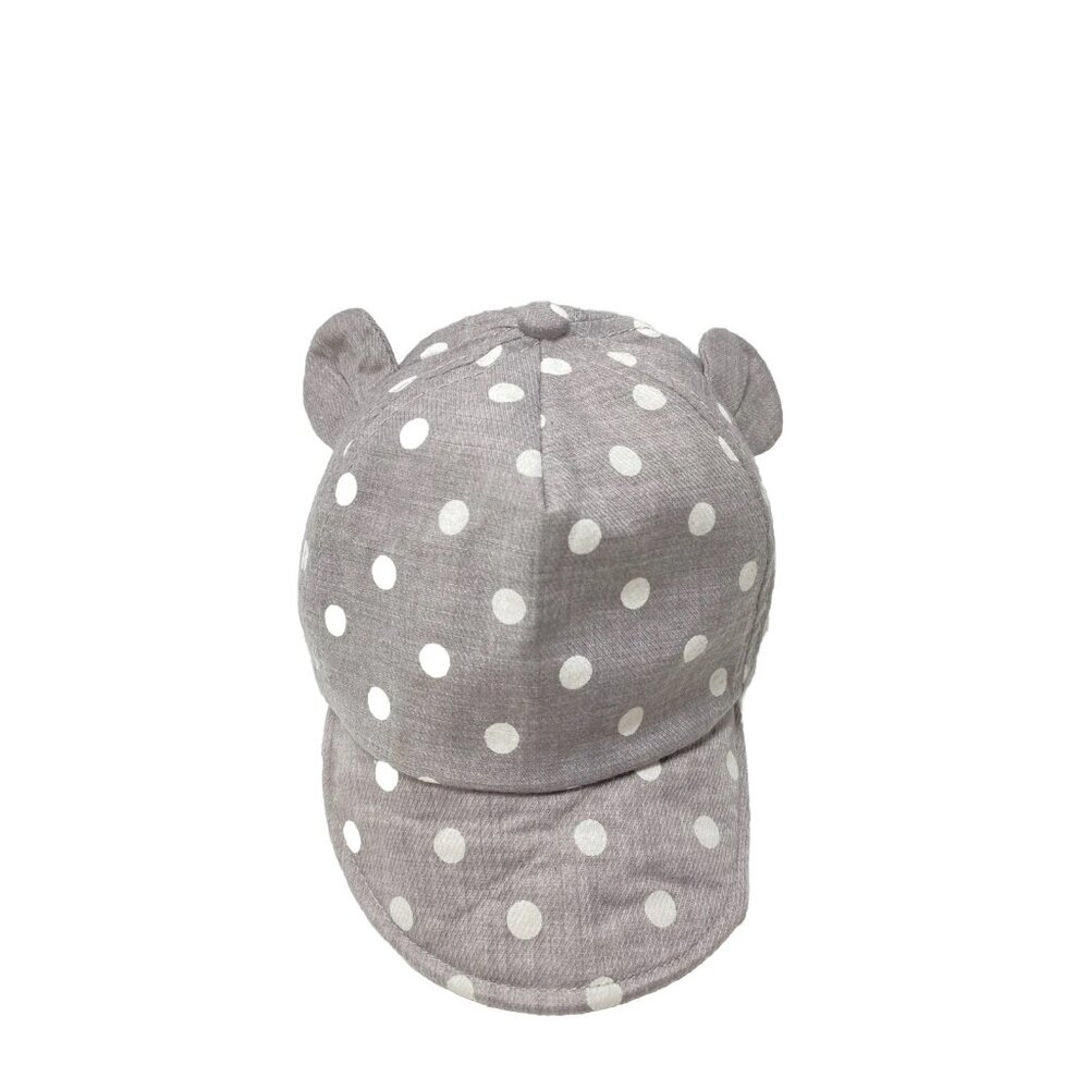 Light Gray Polka Dot Toddler Hat Ear Flaps Hook Loop Adjustable